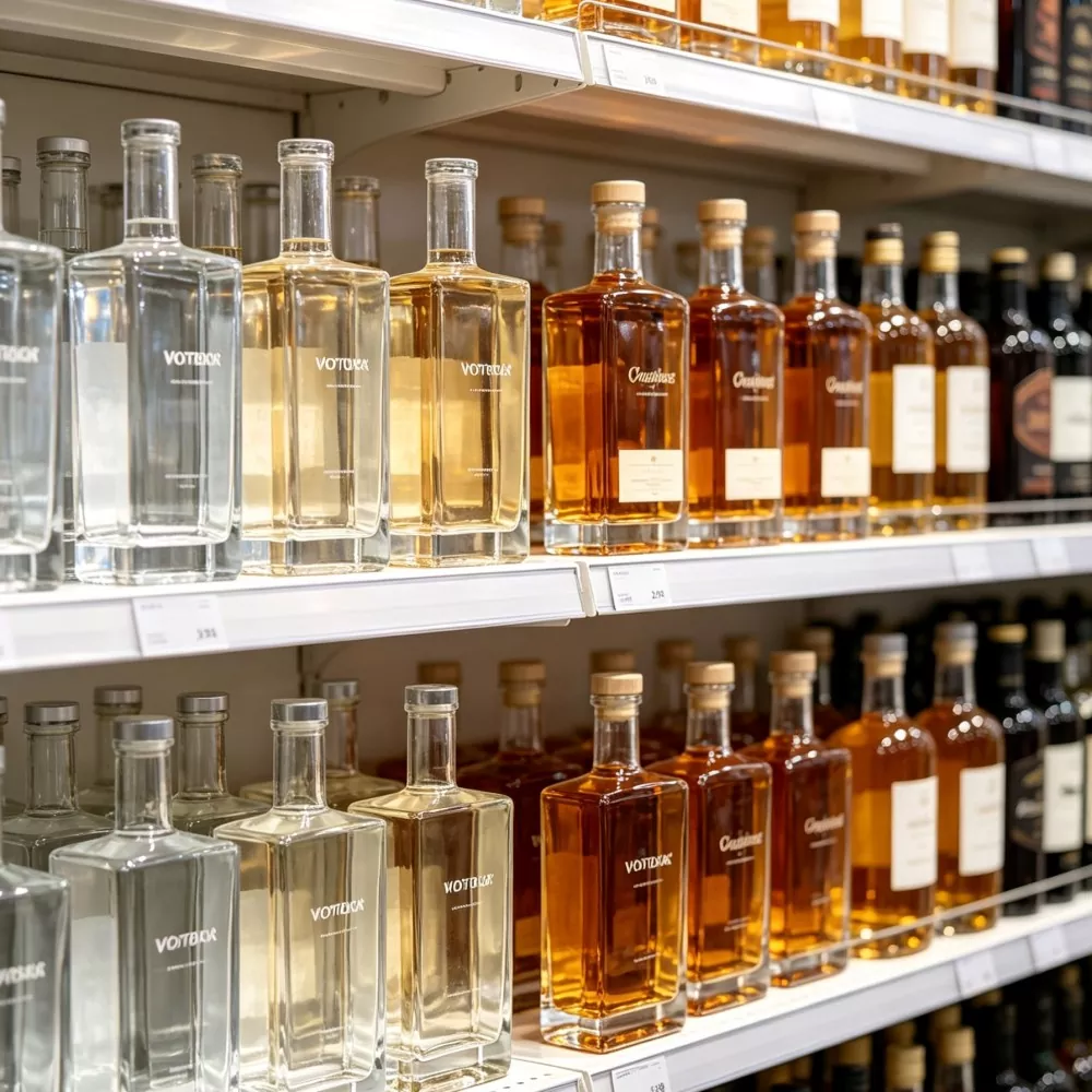 750ml Empty Square Clear Glass Liquor Bottle